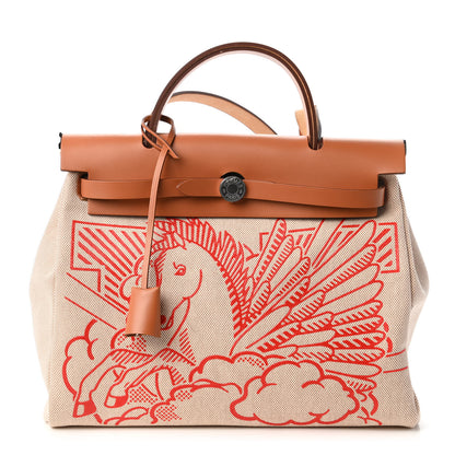 Hermes Vache Hunter Toile Pegase Pop Herbag Zip Retourne 31 PM Capucine Ecru 1 of 10