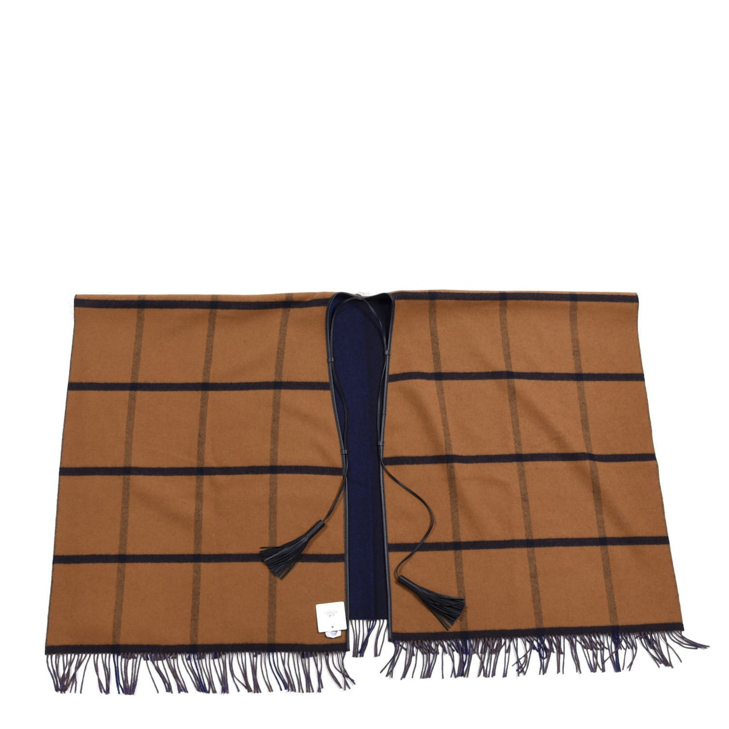 Wool Calfskin Reversible Highlands Poncho Navy Royal Fauve