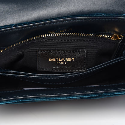 Saint Laurent Velvet Y Quilted Monogram Toy Loulou Chain Satchel Dark Ottanio 6 of 10