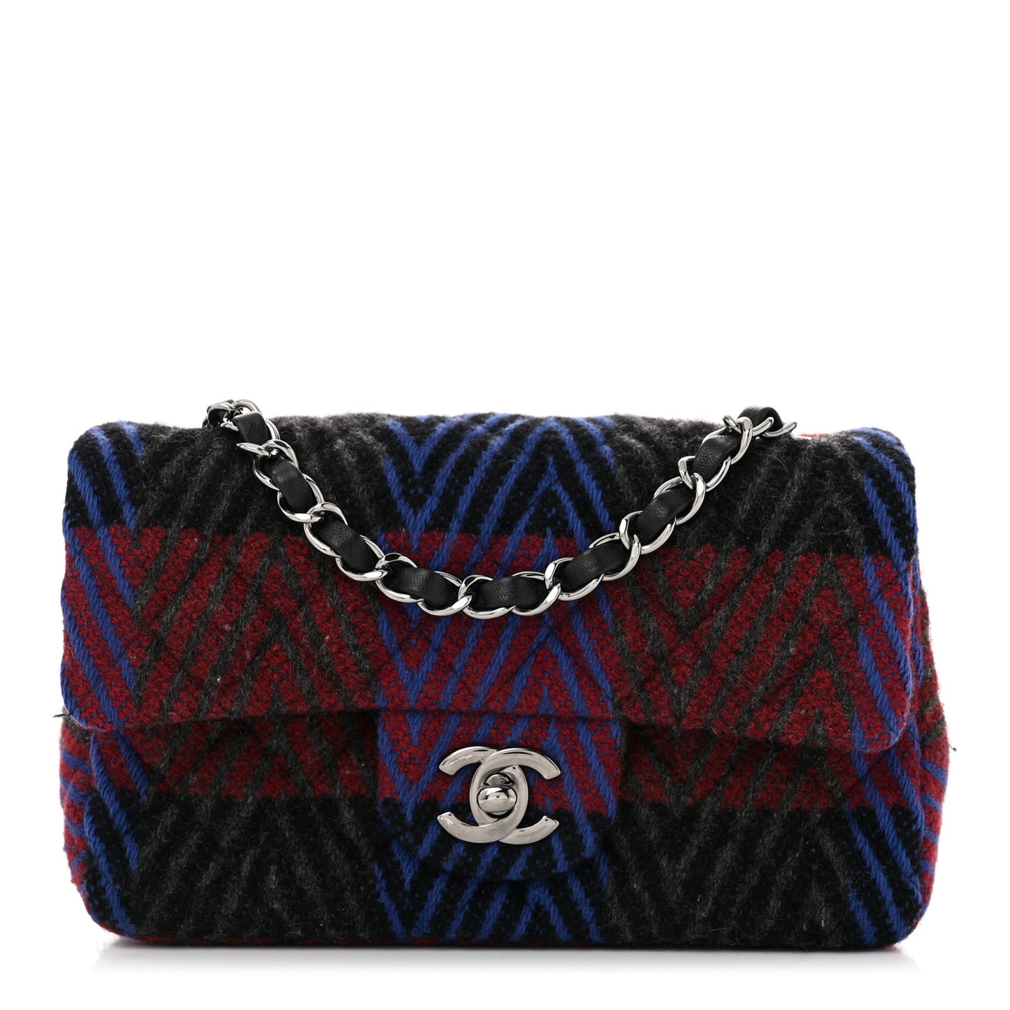 Wool Quilted Mini Rectangular Flap Red Grey Multicolor