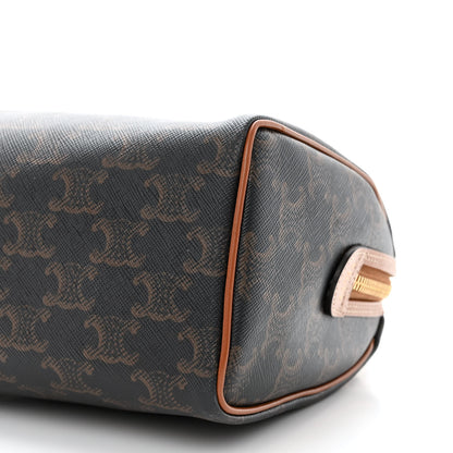 Celine Triomphe Canvas Calfskin Small Boston Bag Tan 10 of 11
