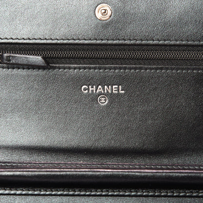 Chanel Patent Metallic Crumpled Calfskin Chevron Quilted Wallet On Chain WOC Black 10 of 14