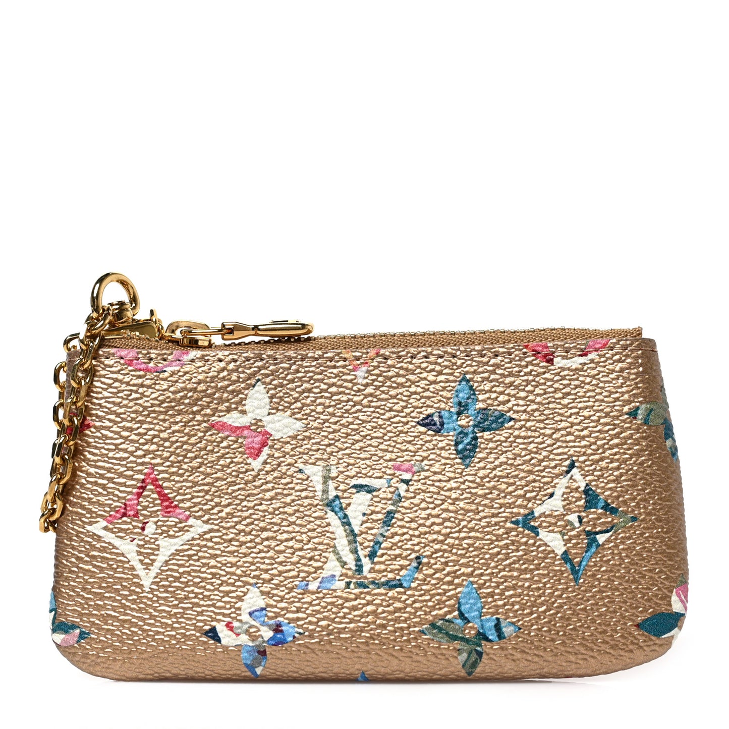 Metallic Monogram LV Garden Key Pouch Gold