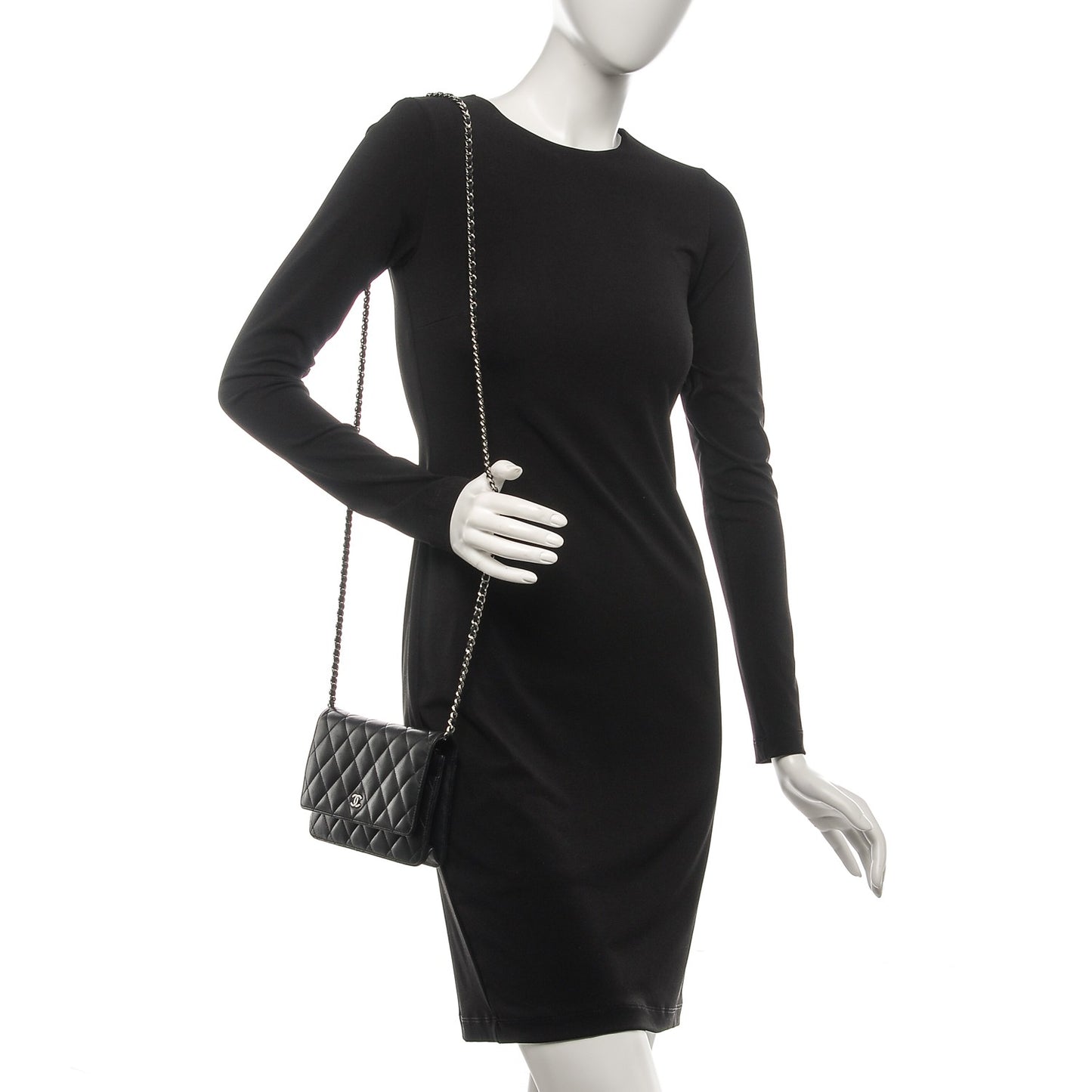 Lambskin Quilted Wallet On Chain WOC Black