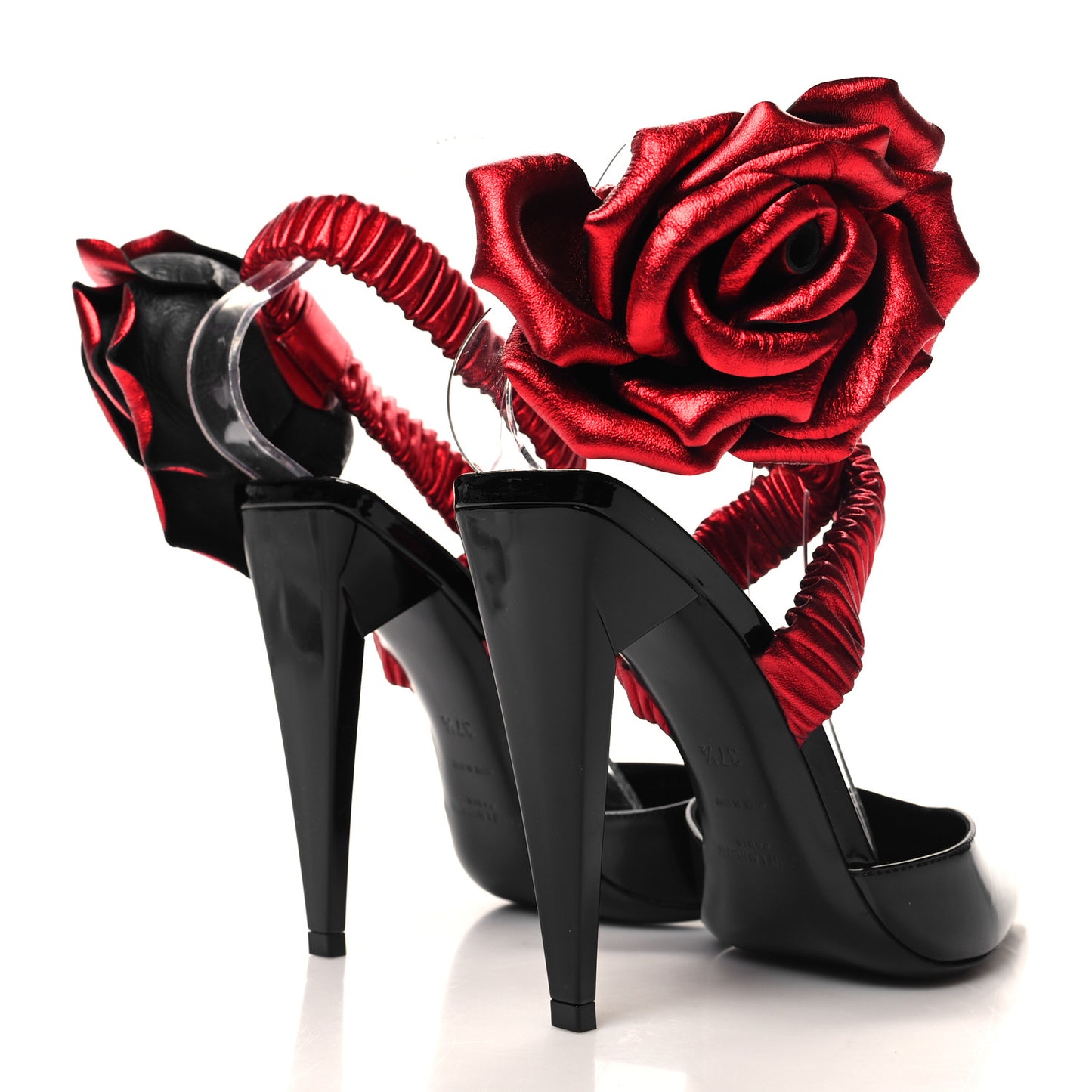 Patent Nappa Silk Freja 105 Flower Ankle Pumps 37.5 Black Rosso