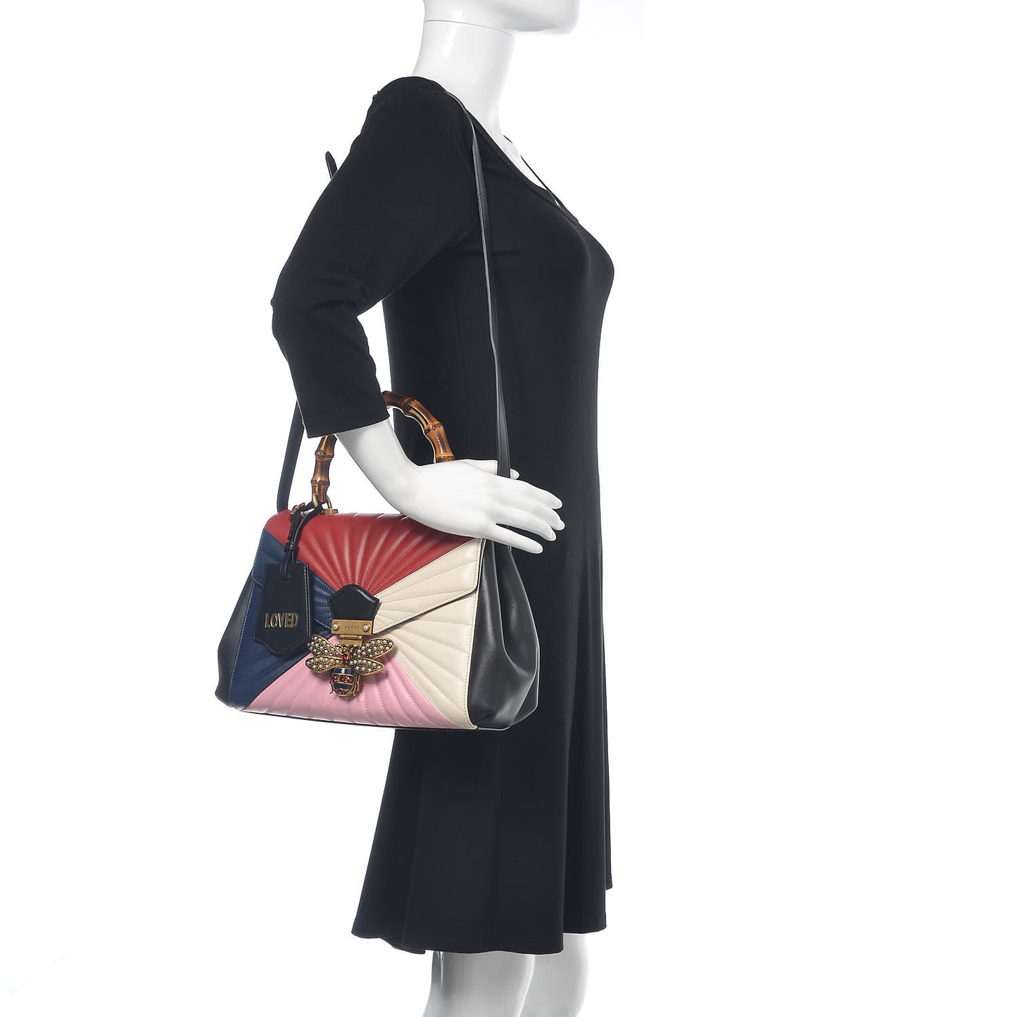 Calfskin Bamboo Trapuntata Queen Margaret Top Handle Bag Blue Agata Hibiscus Red Mystic White Sugar Pink