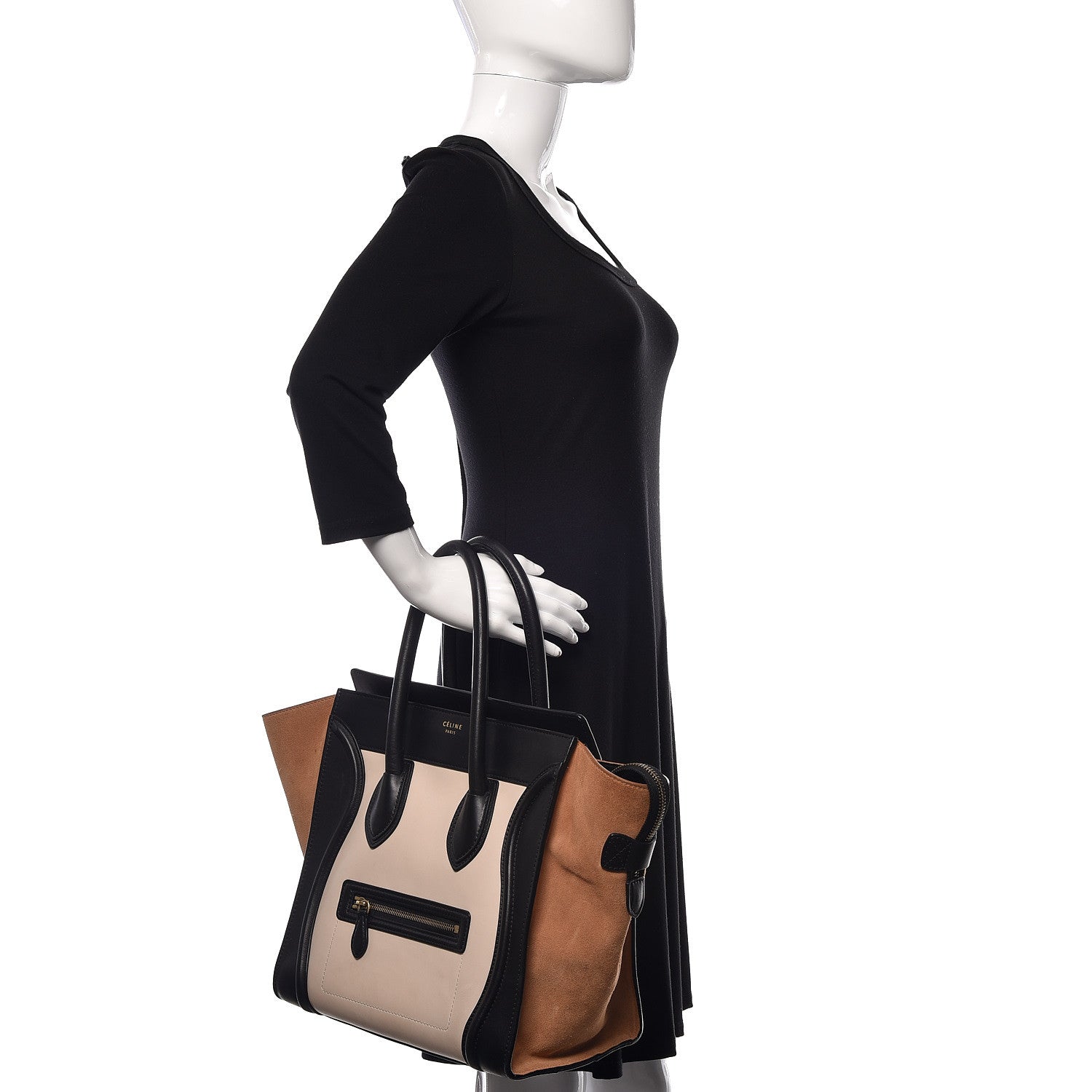 Celine Satin Calfskin Suede Mini Tri-Color Luggage Seashell 2 of 15