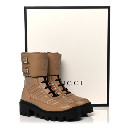 Gucci Nappa Frances GG Matelasse Platform Combat Boots 36 Natural Tan 8 of 8