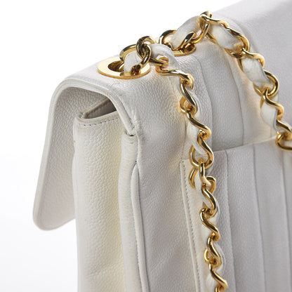 Chanel Caviar Vertical Quilted Jumbo Single Flap White 21 of 22