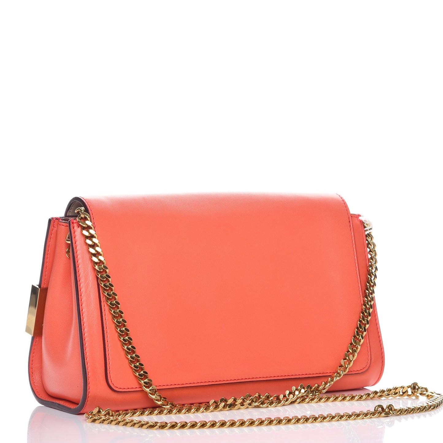 Lambskin Medium Elle Chain Clutch Coral Pop