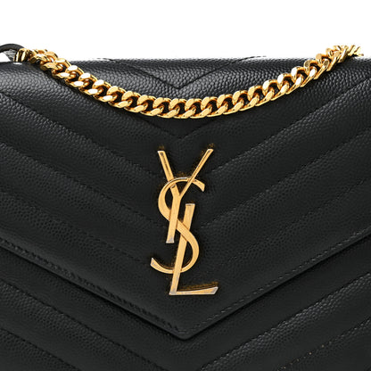 Saint Laurent Grain De Poudre Matelasse Chevron Monogram Envelope Chain Wallet Black 9 of 13