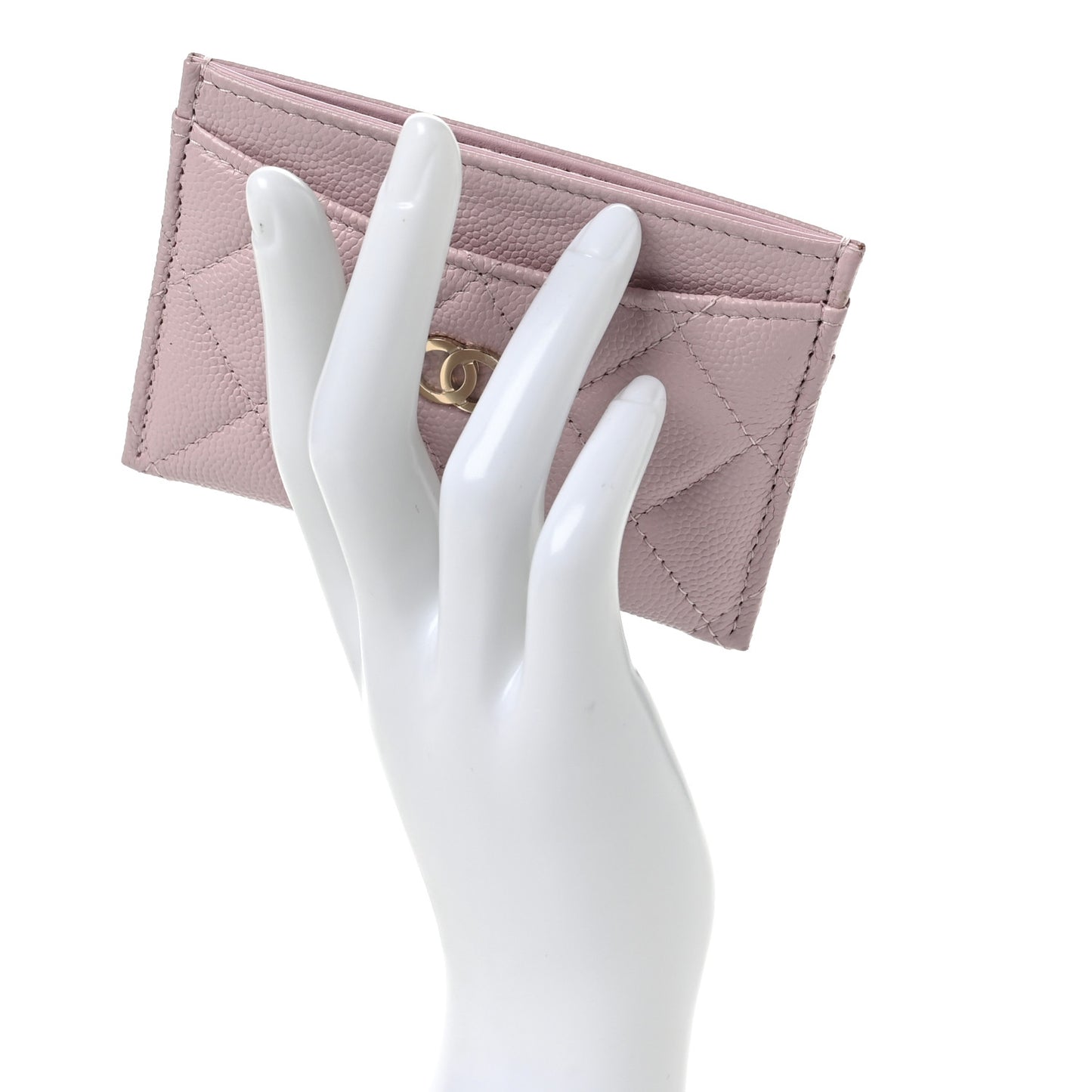 Caviar Quilted Card Holder Light Pink