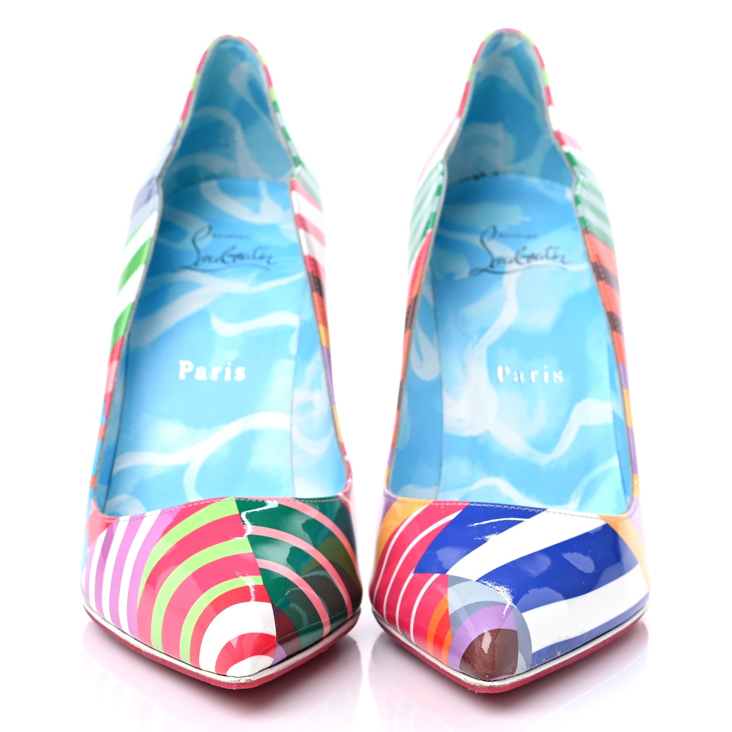 Christian Louboutin Patent Striped Grand Bain Swimming Pool Hot Chick 100 Pumps 38.5 Multicolor Lin Blue White 2 of 8