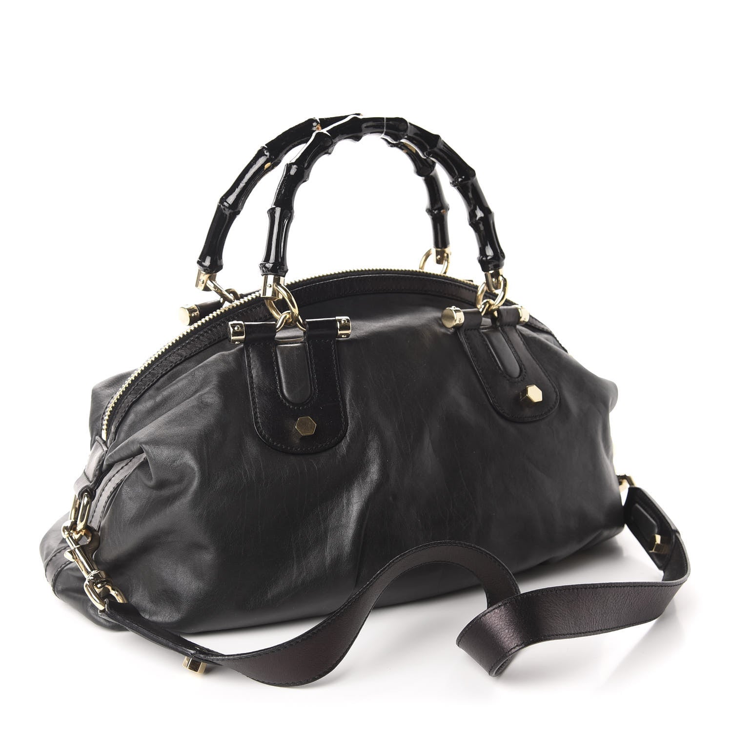 Gucci Calfskin Pop Bamboo Top Handle Tote Black 3 of 10