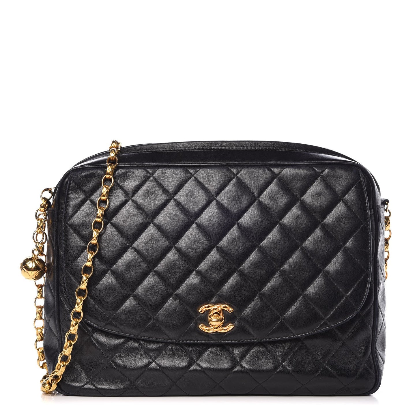 Lambskin Quilted Flap Camera Case Black