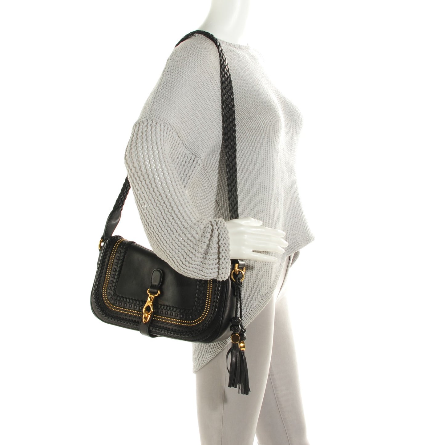 Calfskin Handmade Medium Flap Shoulder Bag Black