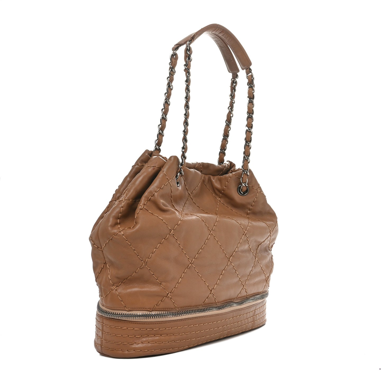 Lambskin Stitched Expandable Tote Beige