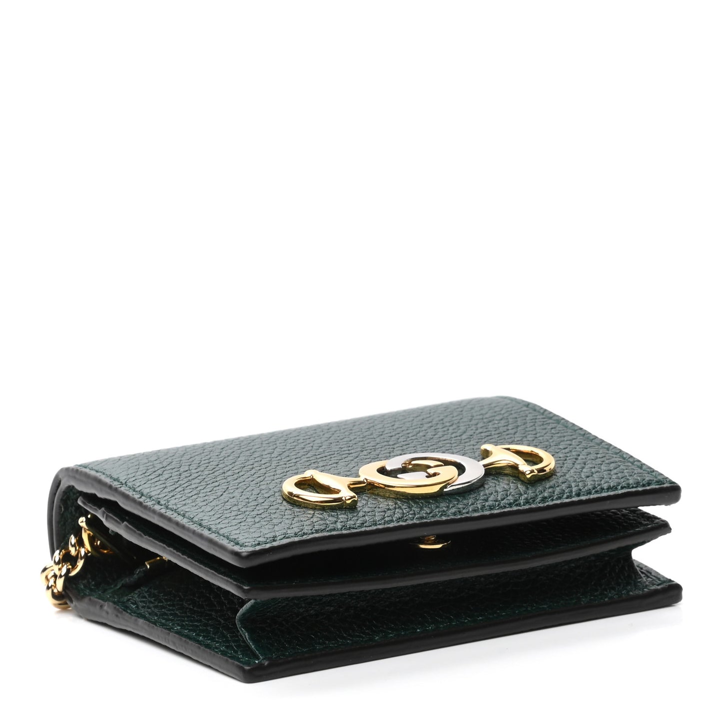 Grainy Calfskin Zumi Chain Card Case Wallet Vintage Green
