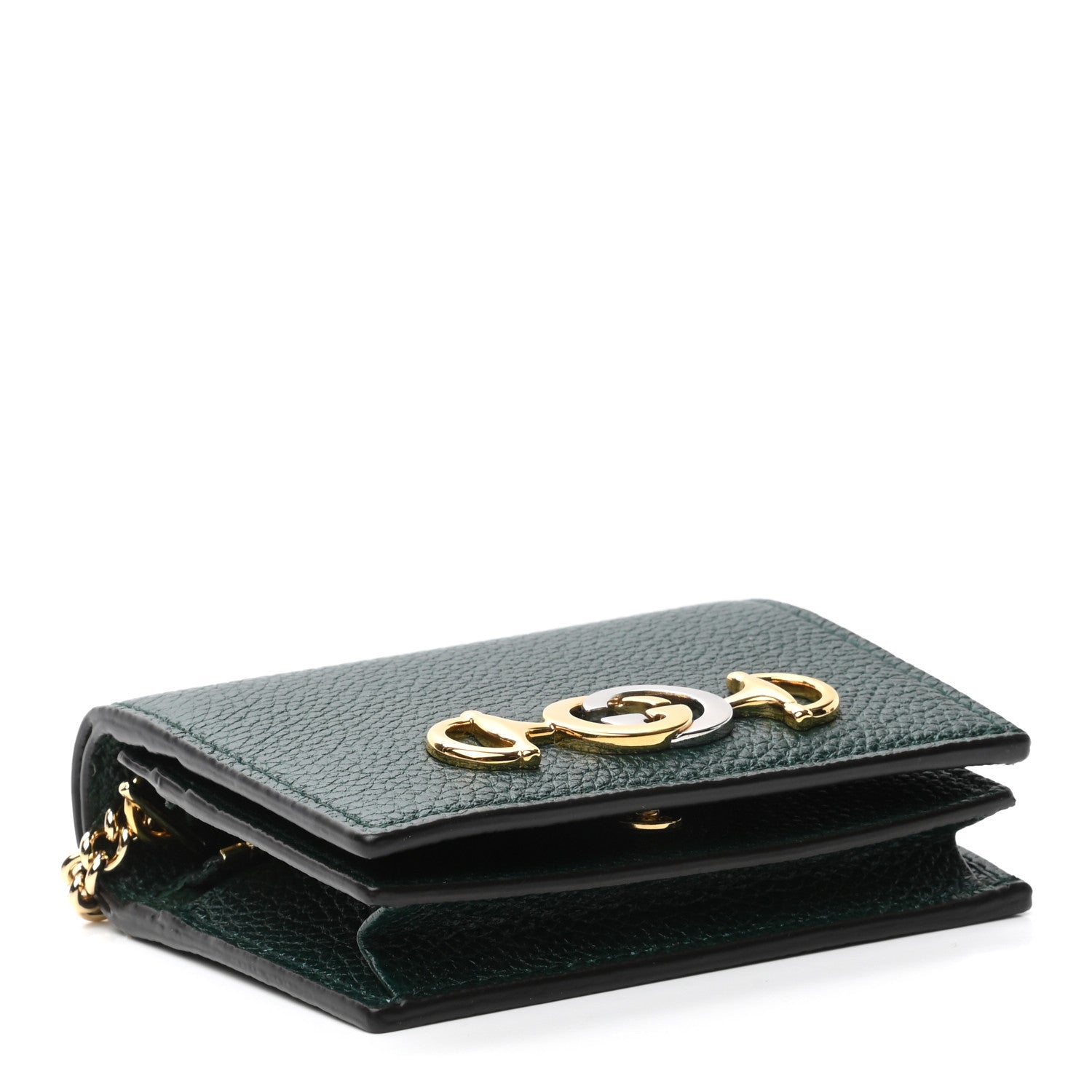 Gucci Grainy Calfskin Zumi Chain Card Case Wallet Vintage Green 5 of 8