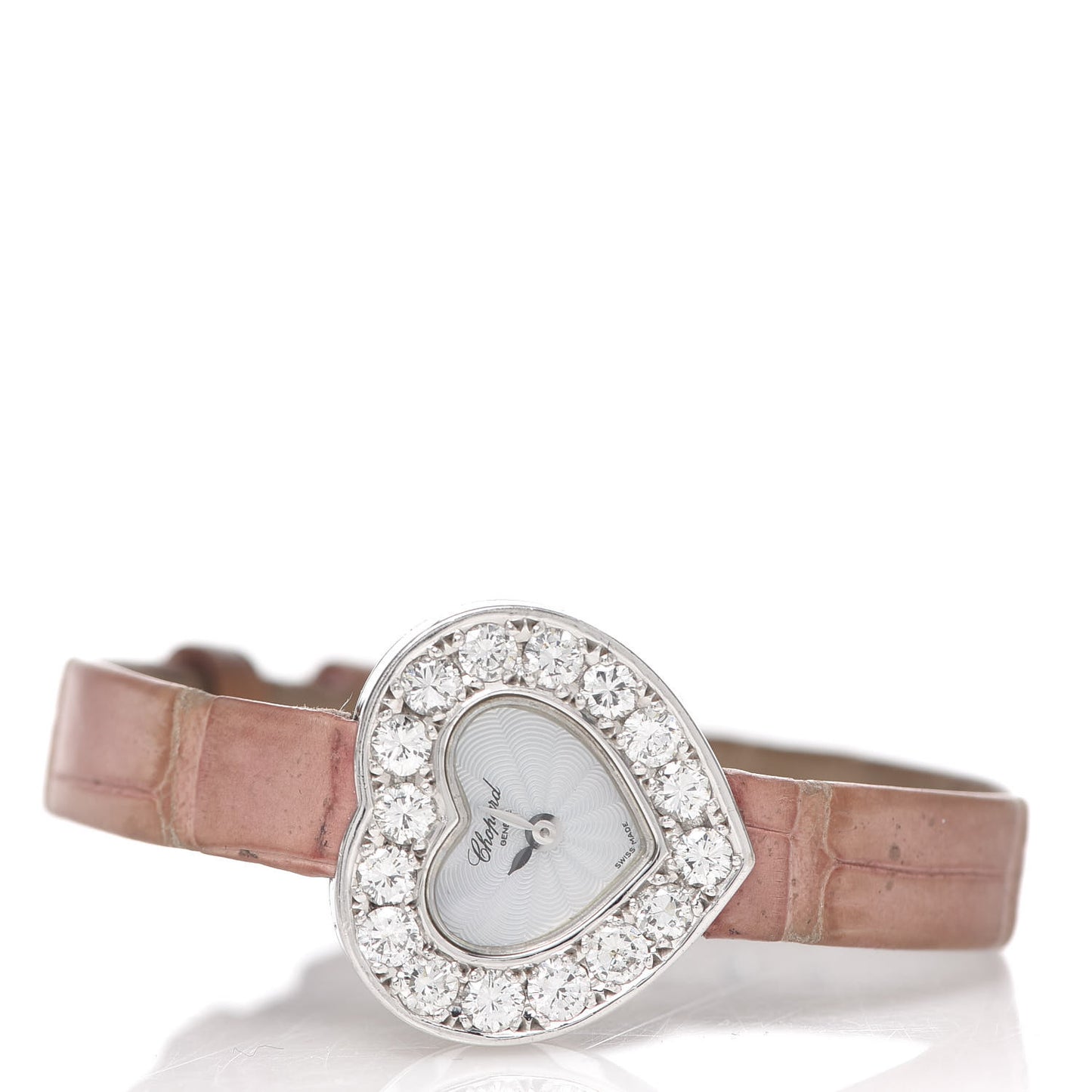18K White Gold Alligator Diamond Bezel 22mm Heart Quartz Watch