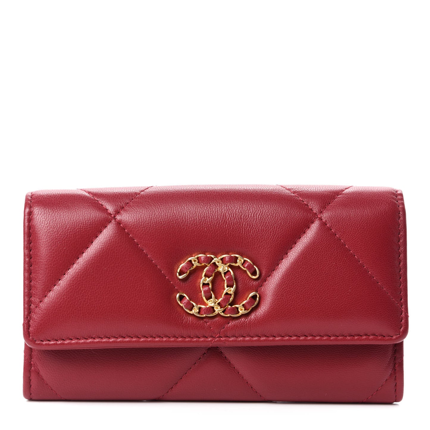 Goatskin Quilted Chanel 19 Flap Wallet Red