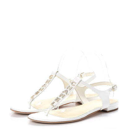 Chanel Lambskin Logo Thong Sandals 38 White 3 of 13