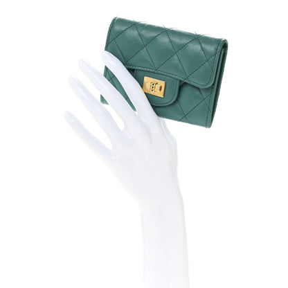Chanel Aged Calfskin Quilted Reissue Card Holder Wallet Green 2 of 9