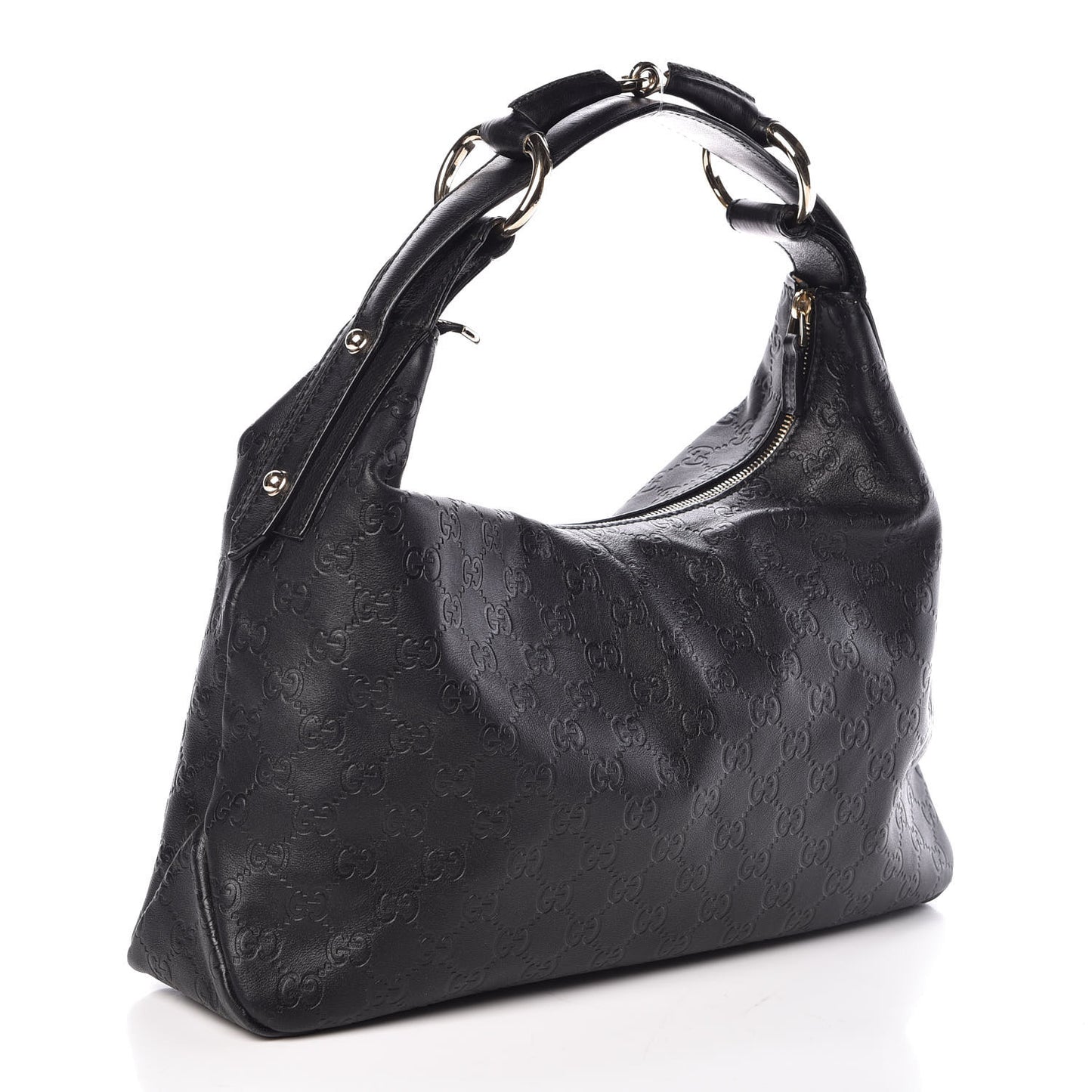 Guccissima Medium Horsebit Chain Hobo Black