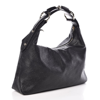 Gucci Guccissima Medium Horsebit Chain Hobo Black 3 of 10