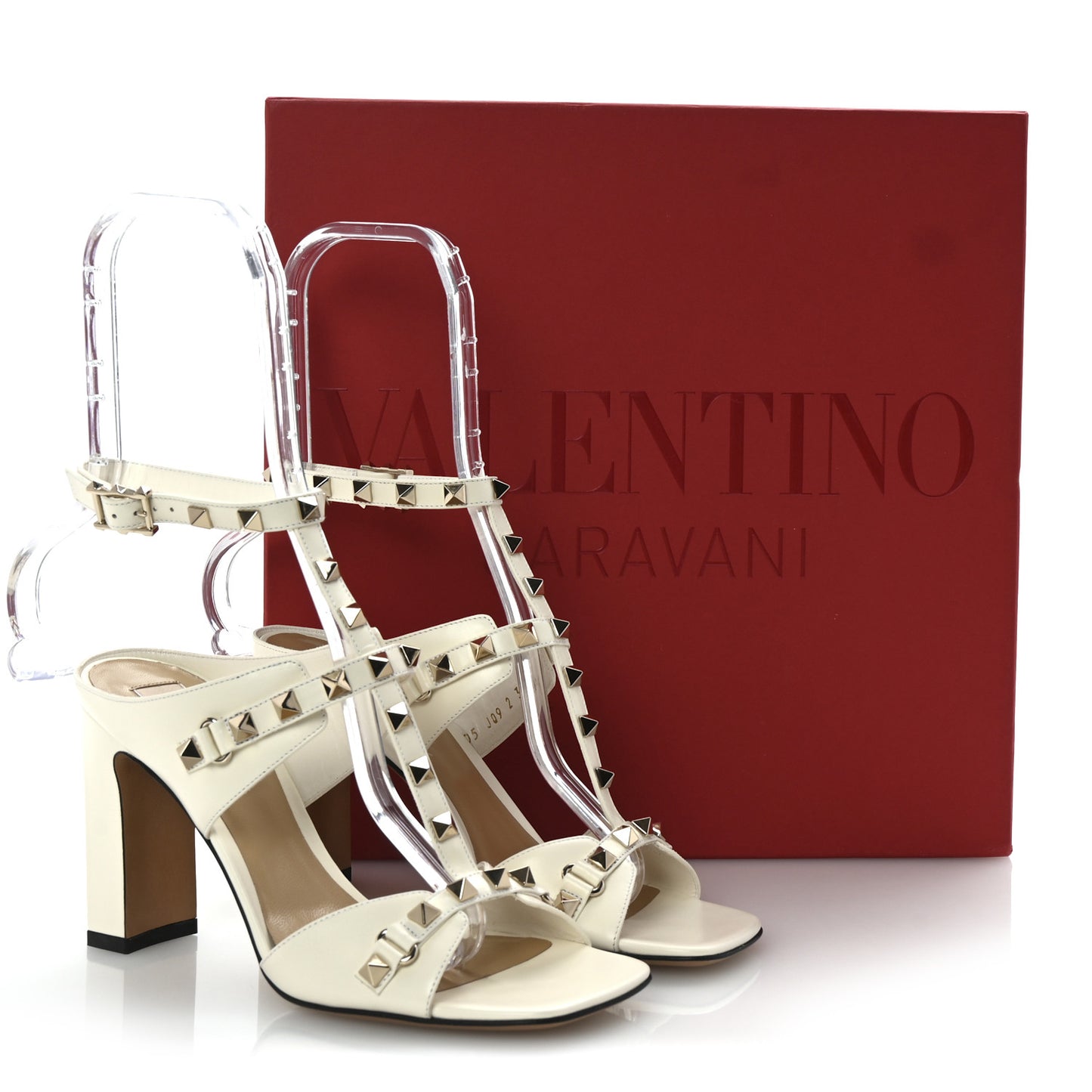Calfskin Rockstud 60mm Sandals 36.5 Light Ivory