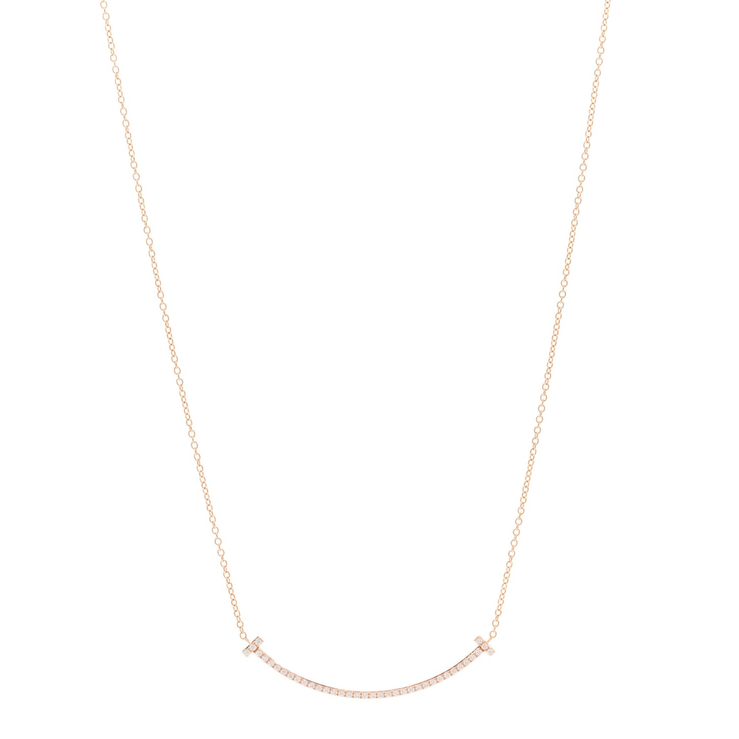 18K Rose Gold Diamond Small T Smile Pendant Necklace