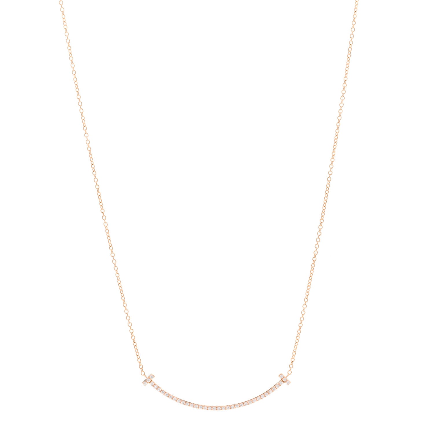 Tiffany 18K Rose Gold Diamond Small T Smile Pendant Necklace 1 of 4
