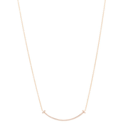 Tiffany 18K Rose Gold Diamond Small T Smile Pendant Necklace 1 of 4