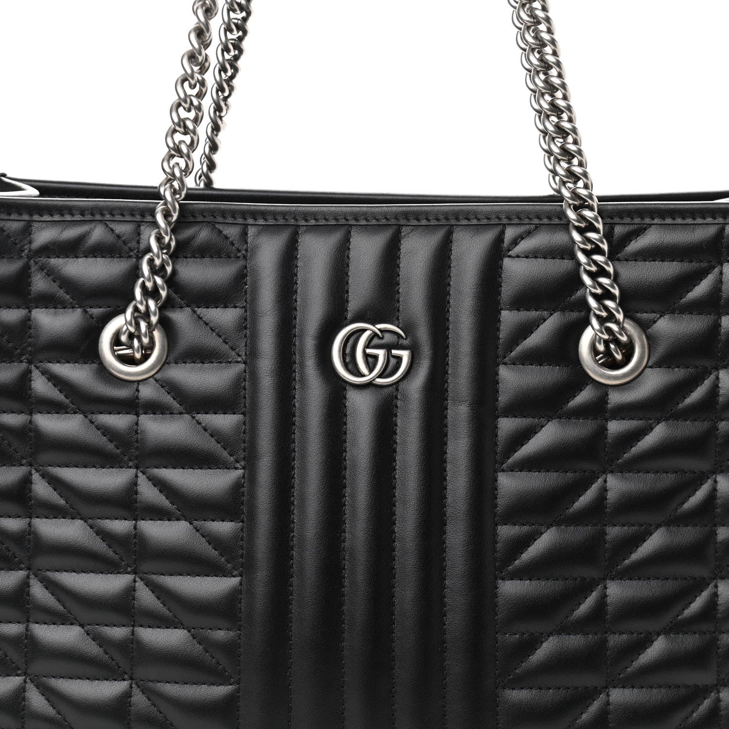 Gucci Calfskin Matelasse Aria Medium GG Marmont Shoulder Tote Black 7 of 9