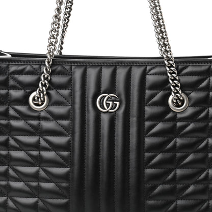 Gucci Calfskin Matelasse Aria Medium GG Marmont Shoulder Tote Black 7 of 9