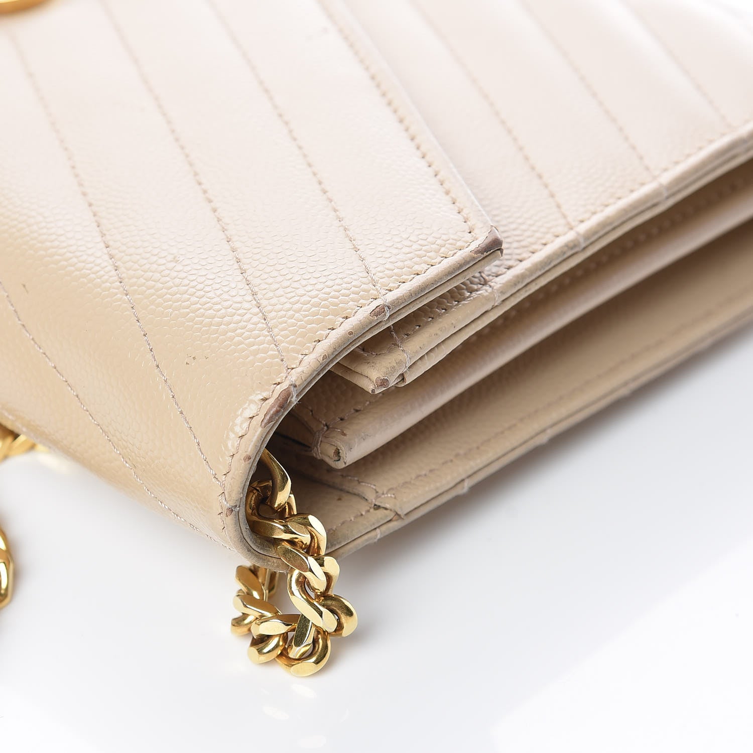 Saint Laurent Grain De Poudre Matelasse Chevron Monogram Chain Wallet Nude Powder 14 of 15