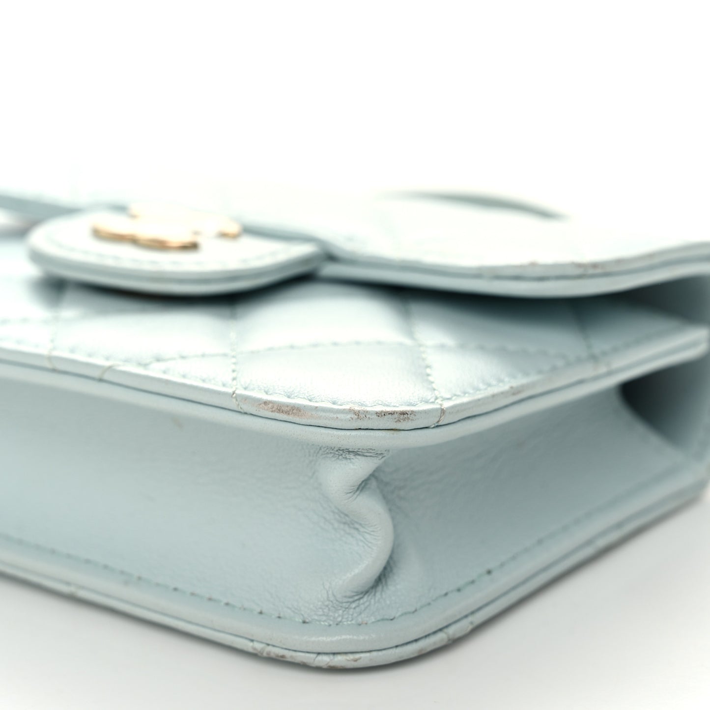 Lambskin Quilted Top Handle Flap Coin Purse With Chain Light Blue