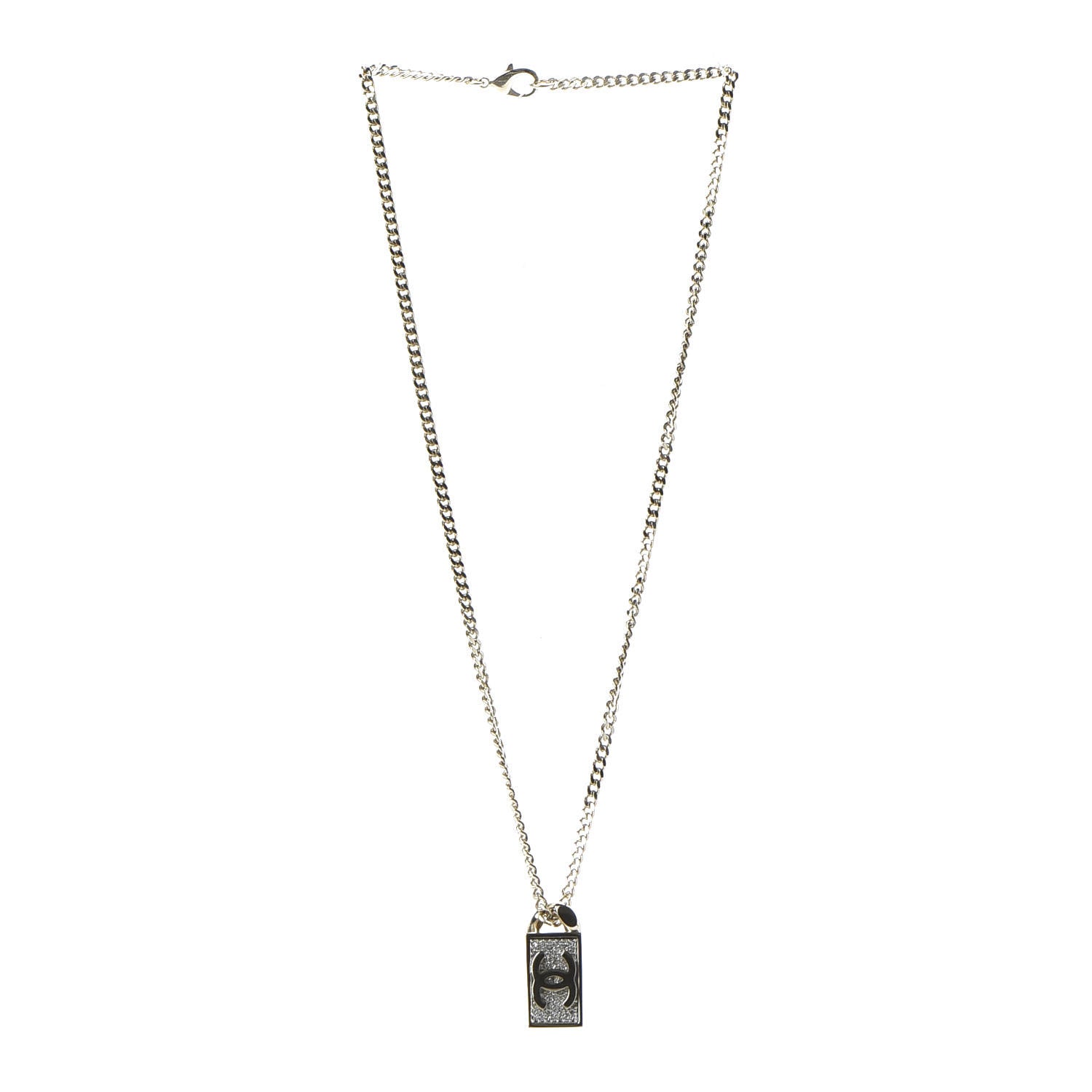 Chanel Crystal Dog Tag Charm Necklace Gold 3 of 7