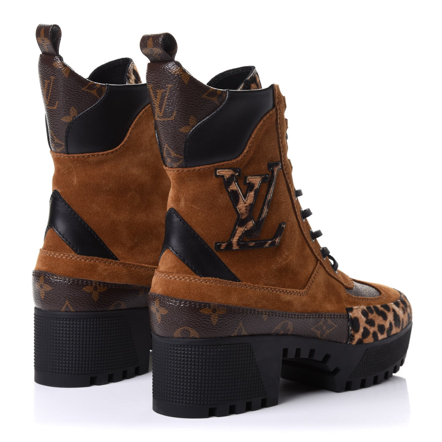 Suede Calfskin Monogram Laureate Platform Desert Boots 38 Cognac