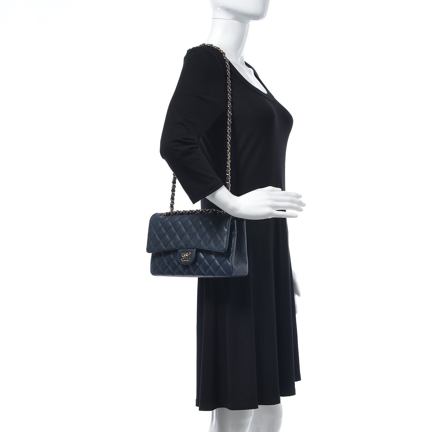 Chanel Caviar Quilted Medium Double Flap Navy 2 of 12