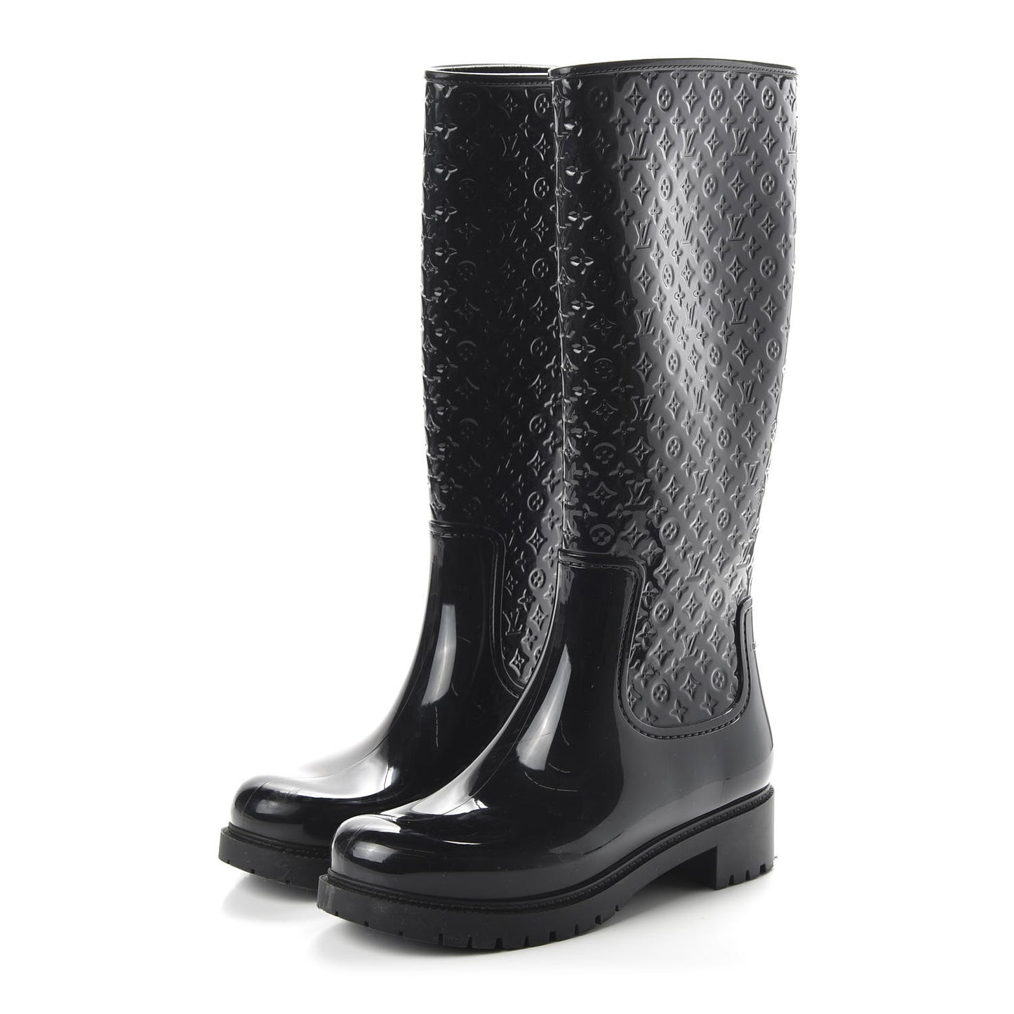 Rubber Embossed Monogram Splash Rain Boots 39 Black