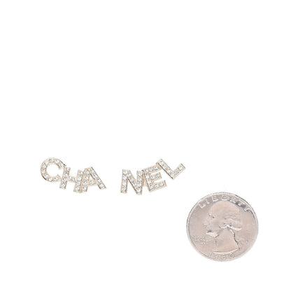 Chanel Crystal Pearl Signature Stud Earrings Gold 2 of 4