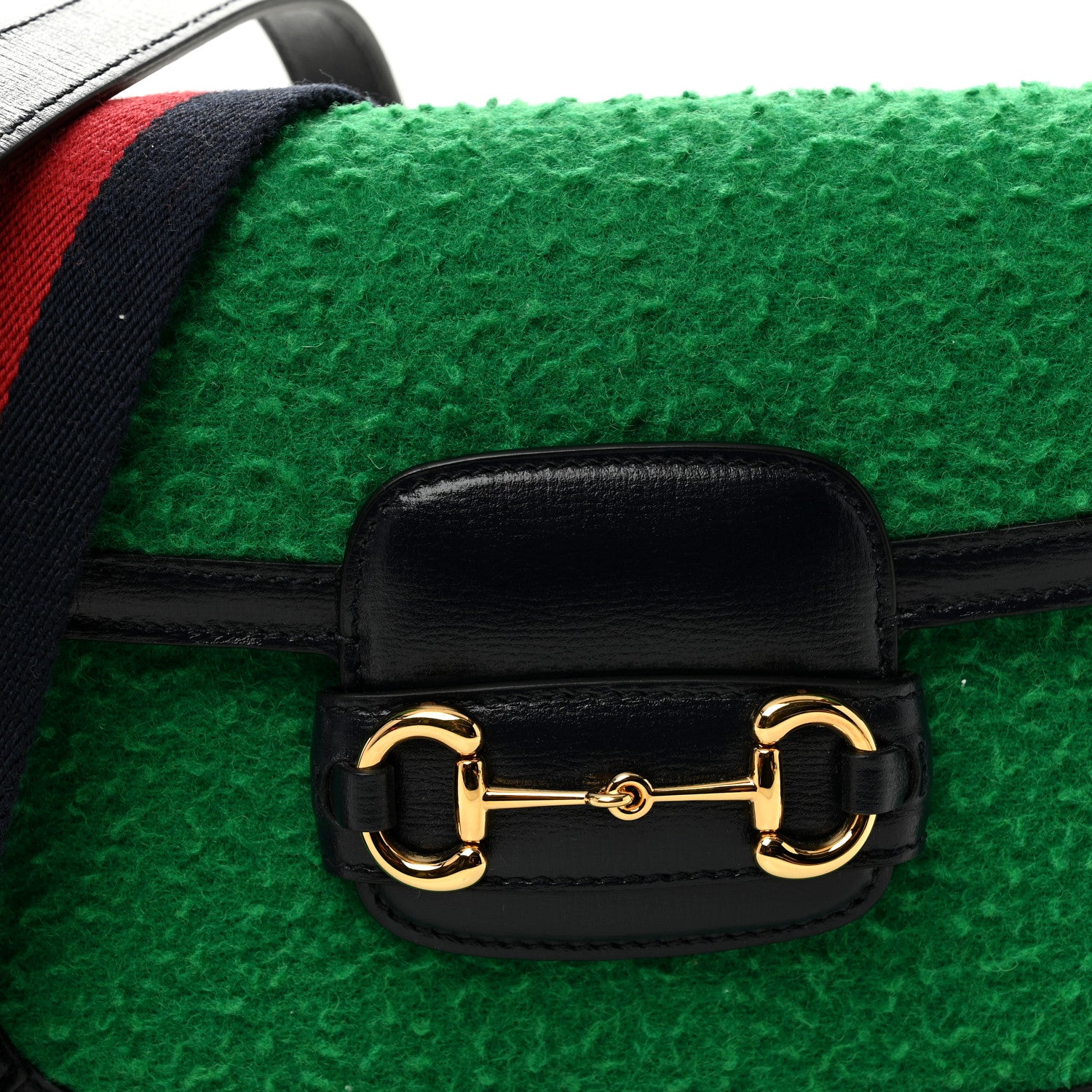Gucci Casy Wool Azalea Calfskin Mini Horsebit 1955 Shoulder Bag Deep Emerald Blue 8 of 10