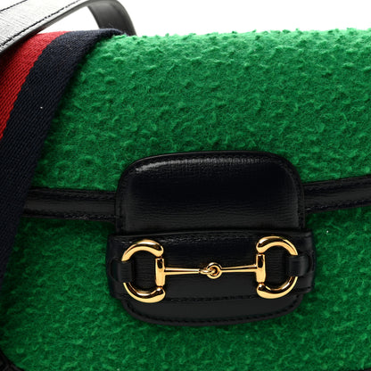 Gucci Casy Wool Azalea Calfskin Mini Horsebit 1955 Shoulder Bag Deep Emerald Blue 8 of 10