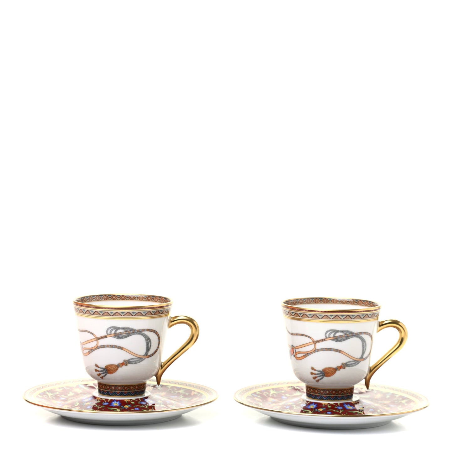 Porcelain Cheval d'Orient Coffee Cup and Saucer Set of 2