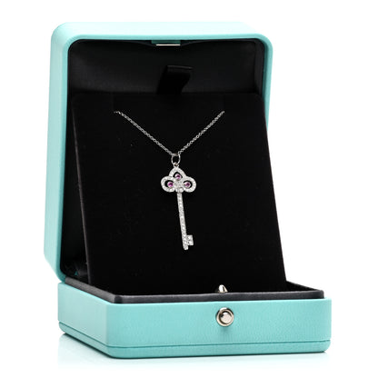 Tiffany Platinum Diamond Pink Sapphire Fleur De Lis Key Pendant Necklace 5 of 5
