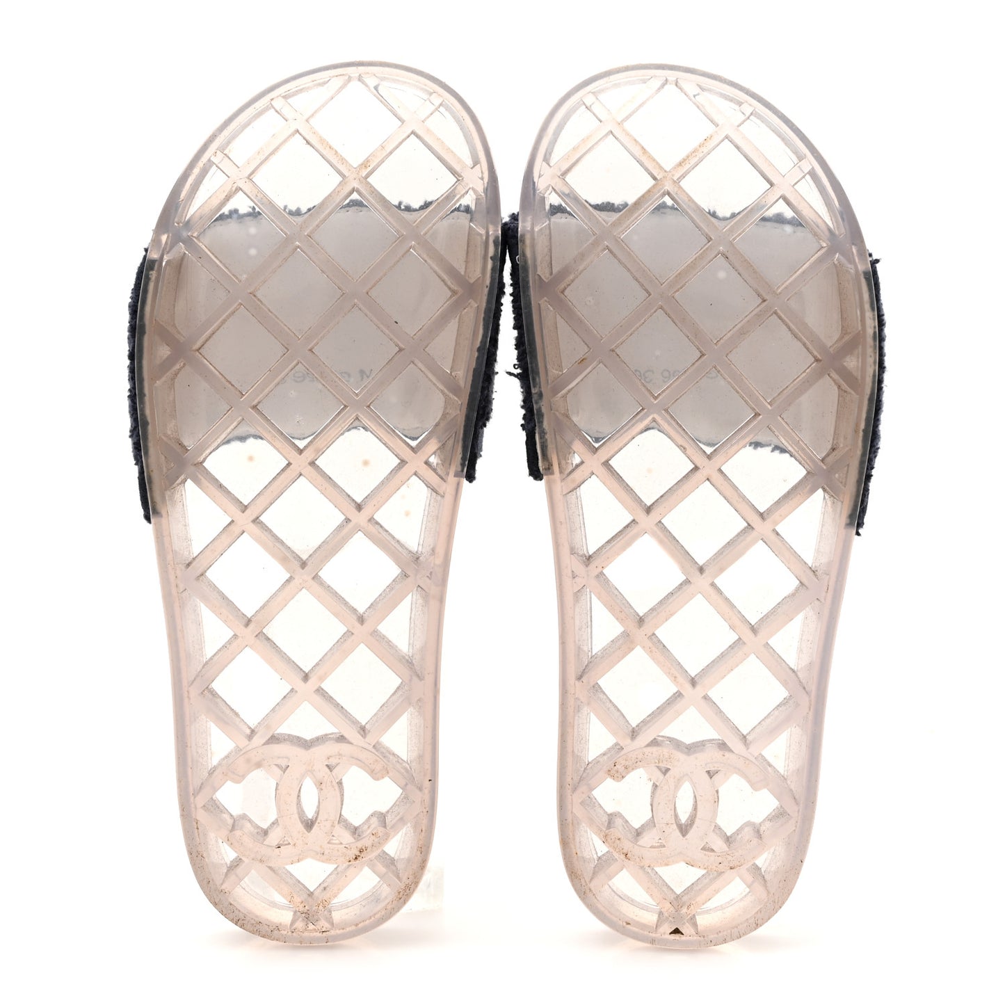 PVC Transparent Fabric CC Flat Slide Sandals 36 Navy