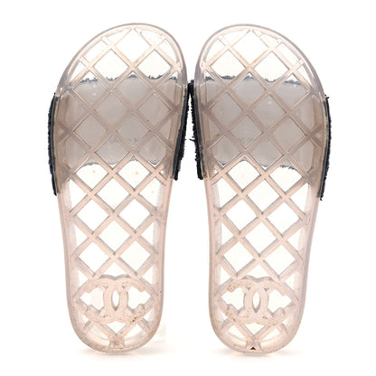 Chanel PVC Transparent Fabric CC Flat Slide Sandals 36 Navy 6 of 9