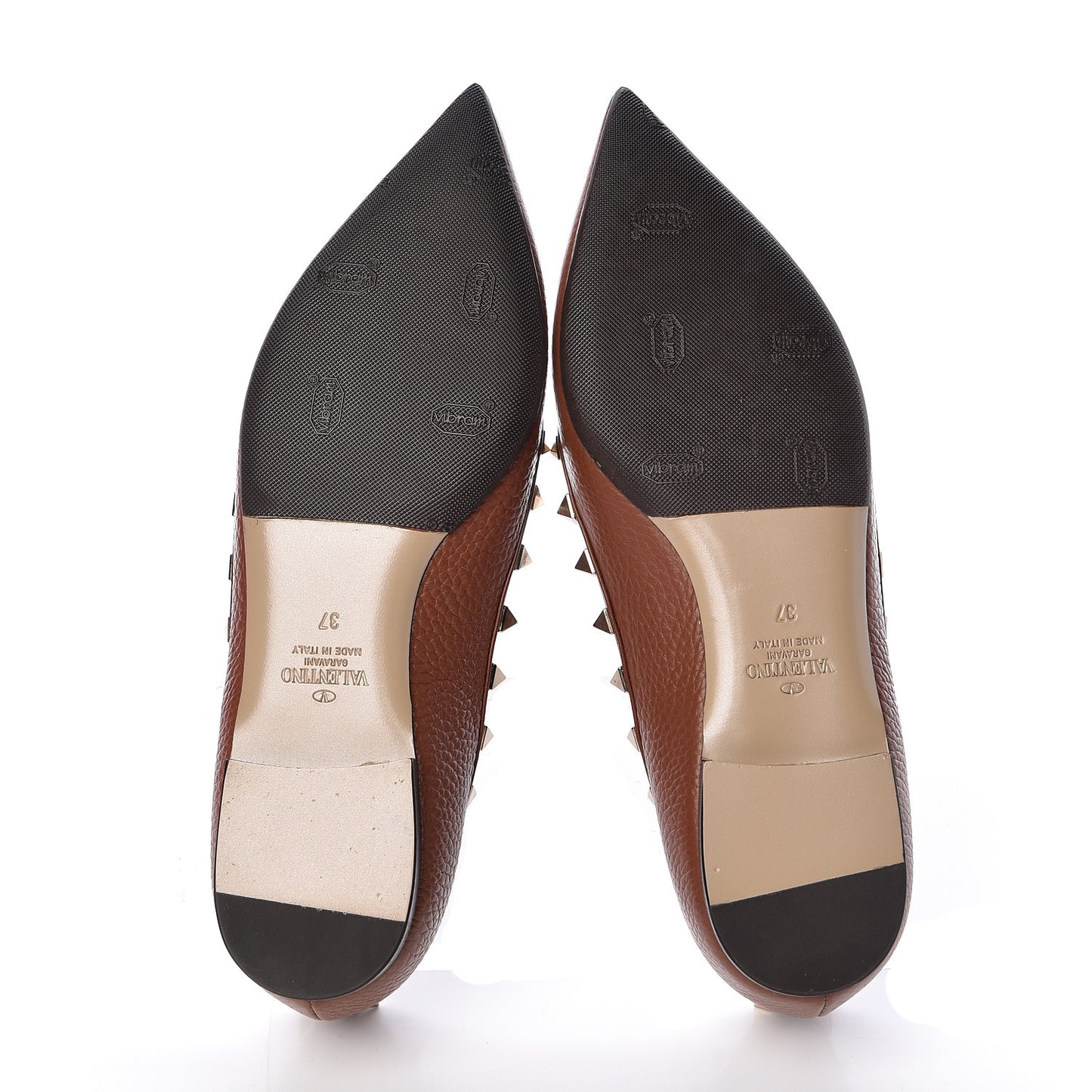 Pebbled Calfskin Rockstud Ballerina Flats 37 Light Cuir
