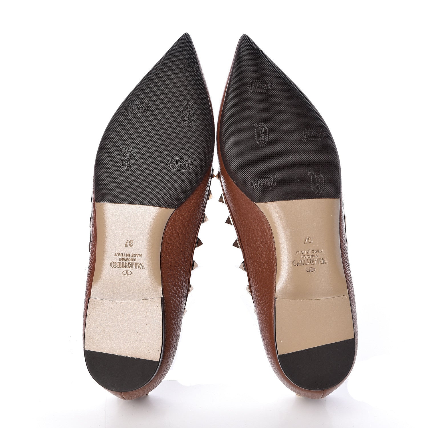 Valentino Garavani Pebbled Calfskin Rockstud Ballerina Flats 37 Light Cuir 5 of 13